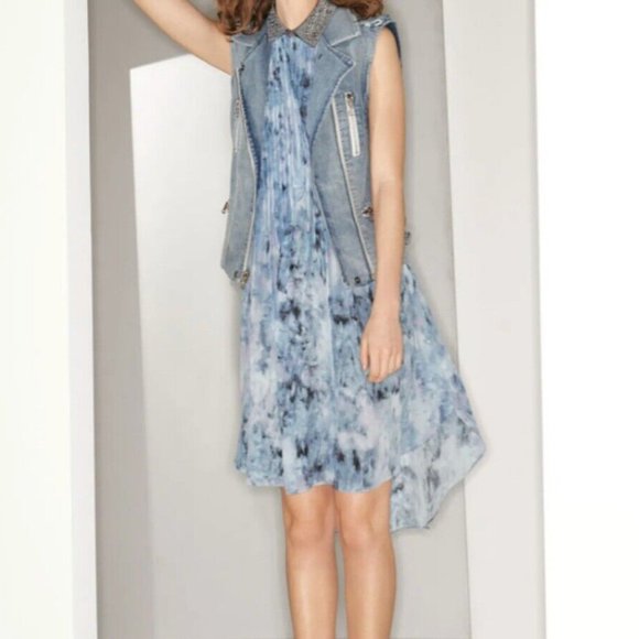 Rebecca Taylor Biker Moto Denim Vest Sleeveless Jacket Zipper Light Wash Gilet S - Picture 2 of 16